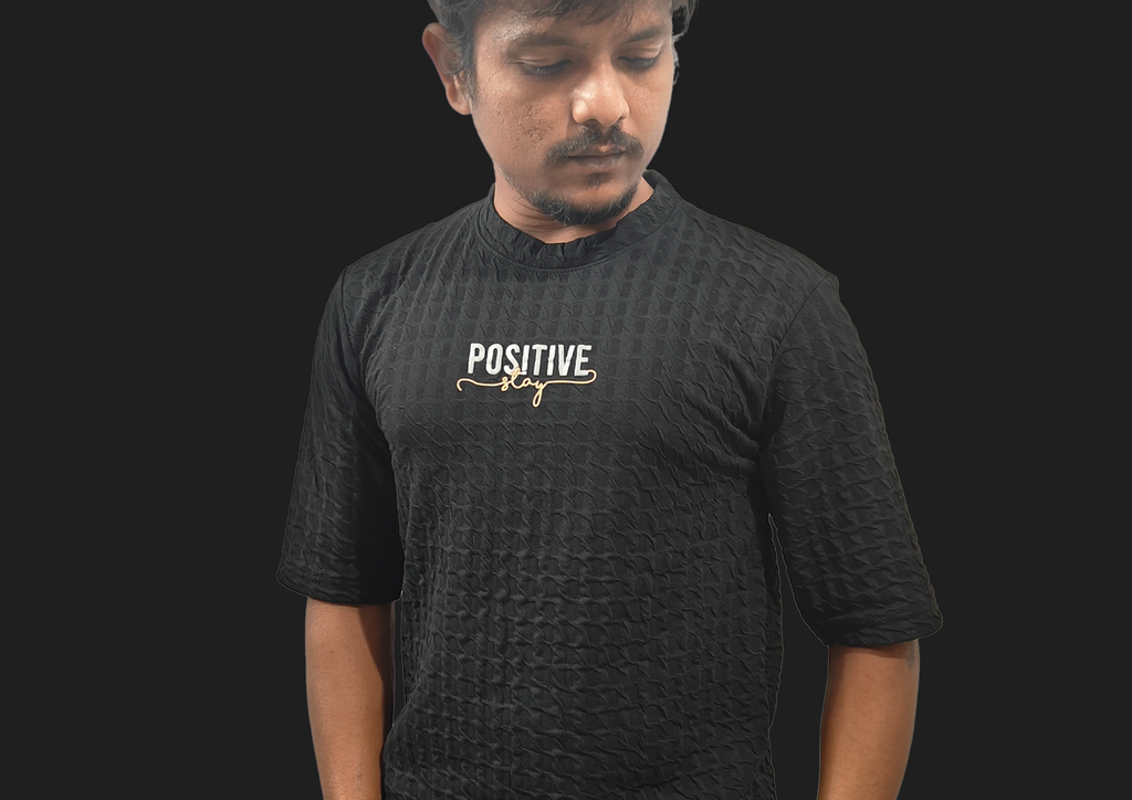 Classic and Minimal Look Black Textured T-shirt For Men - Trisholic