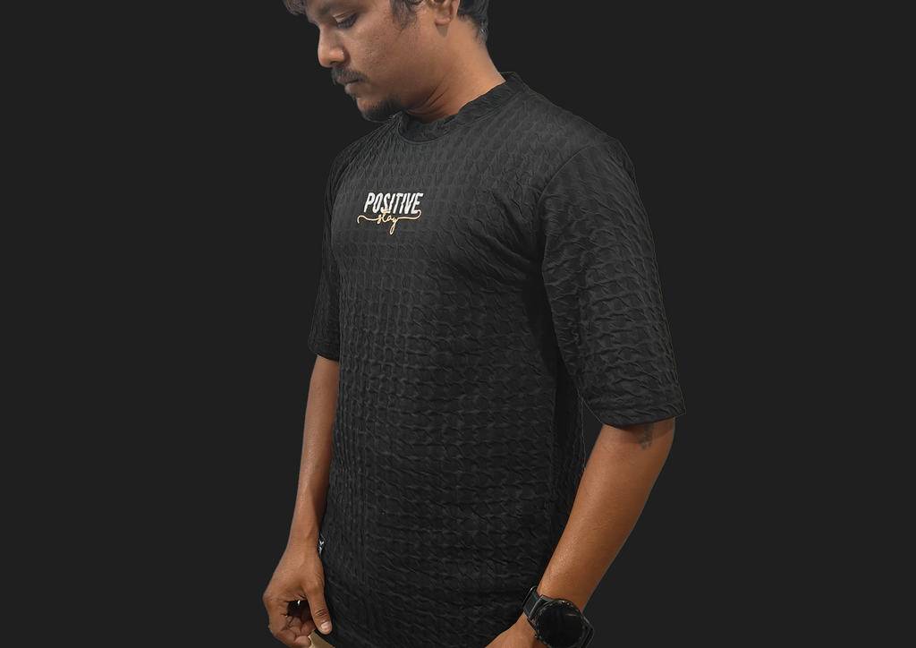 Classic and Minimal Look Black Textured T-shirt For Men - Trisholic