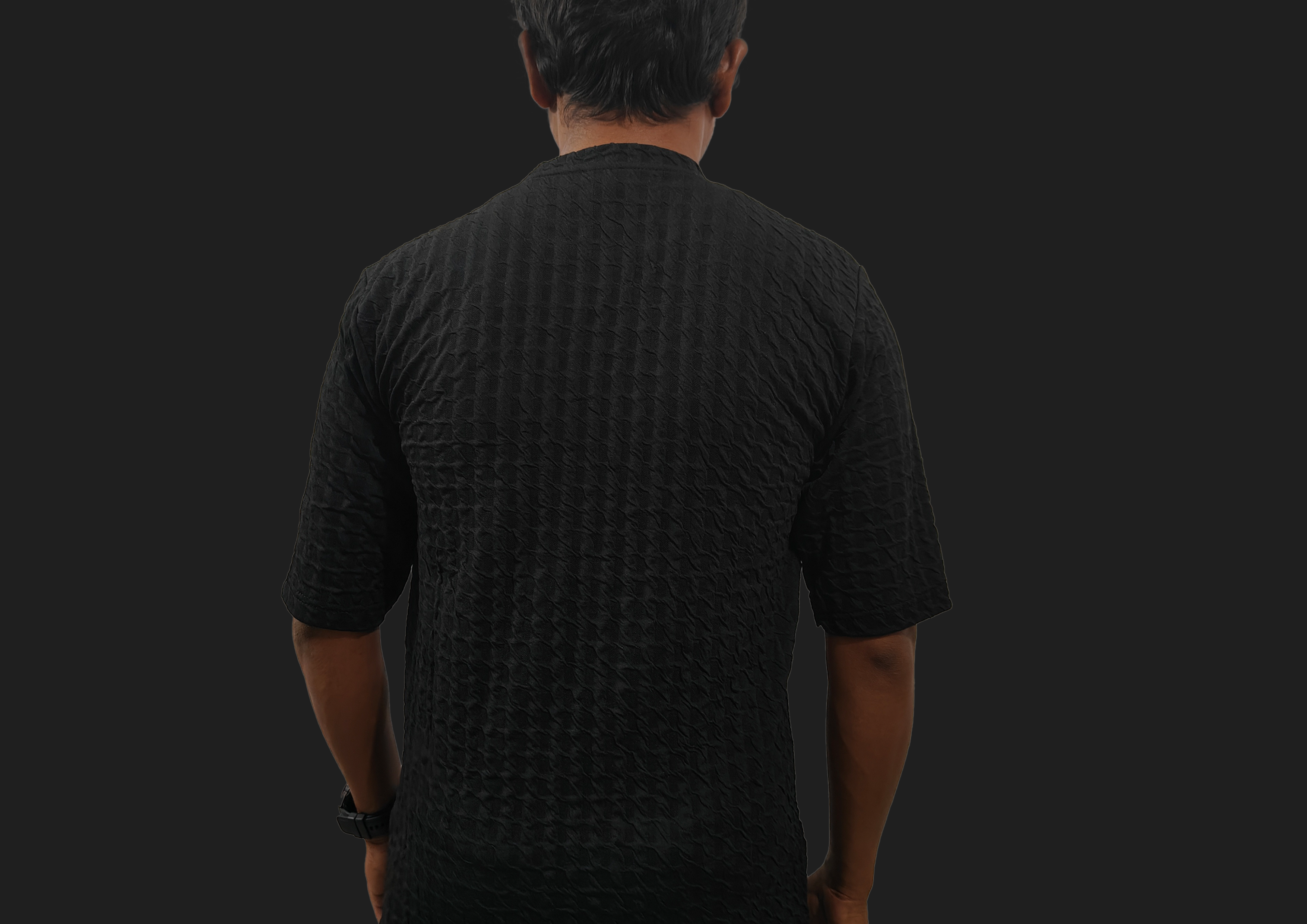 Classic and Minimal Look Black Textured T-shirt For Men - Trisholic