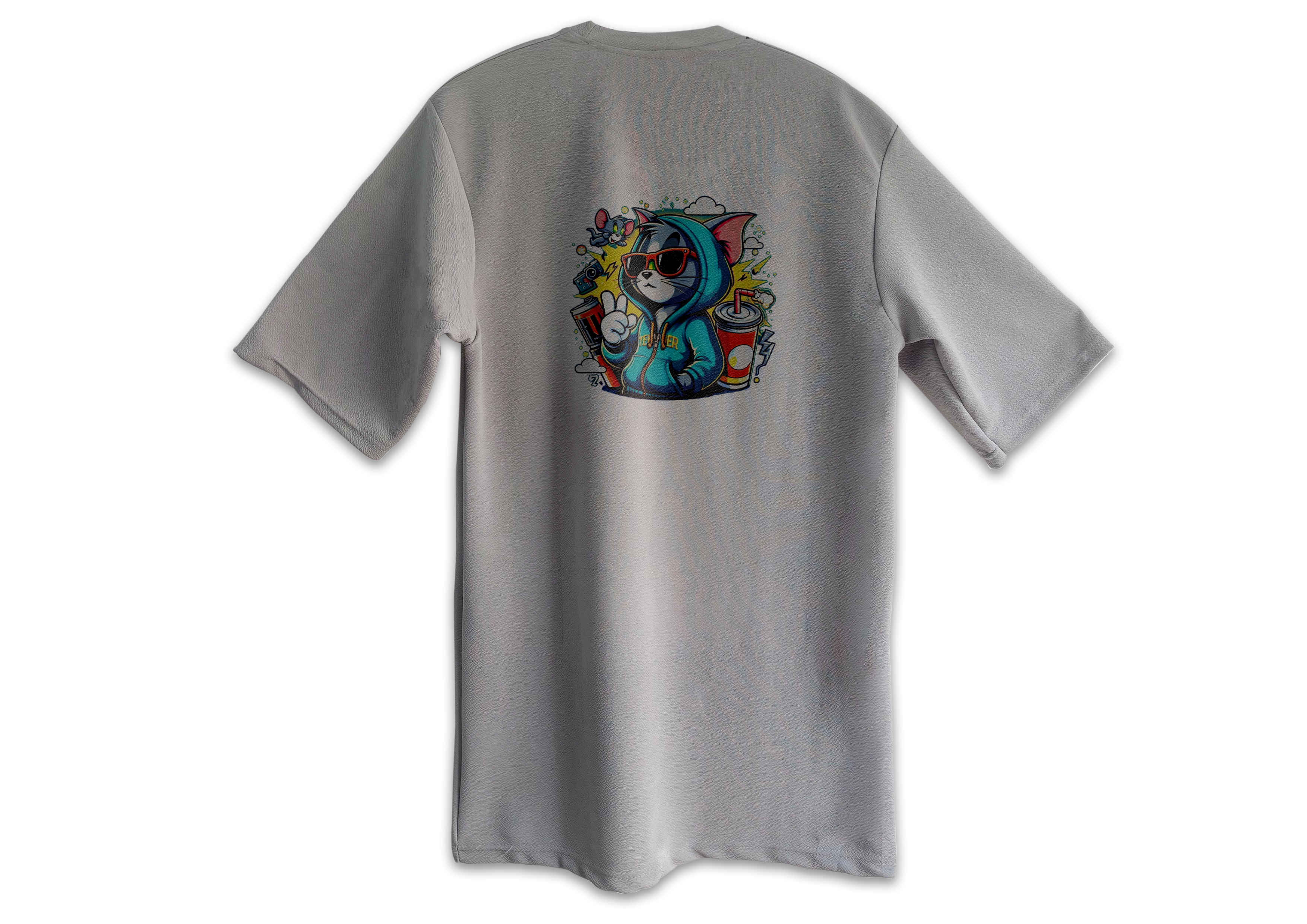 Trendy Gray Loose fit Chilling vibe Tom Design Printed T-shirt For men - Trisholic