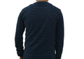 Navy long-sleeve shirt worn by a person on a white background