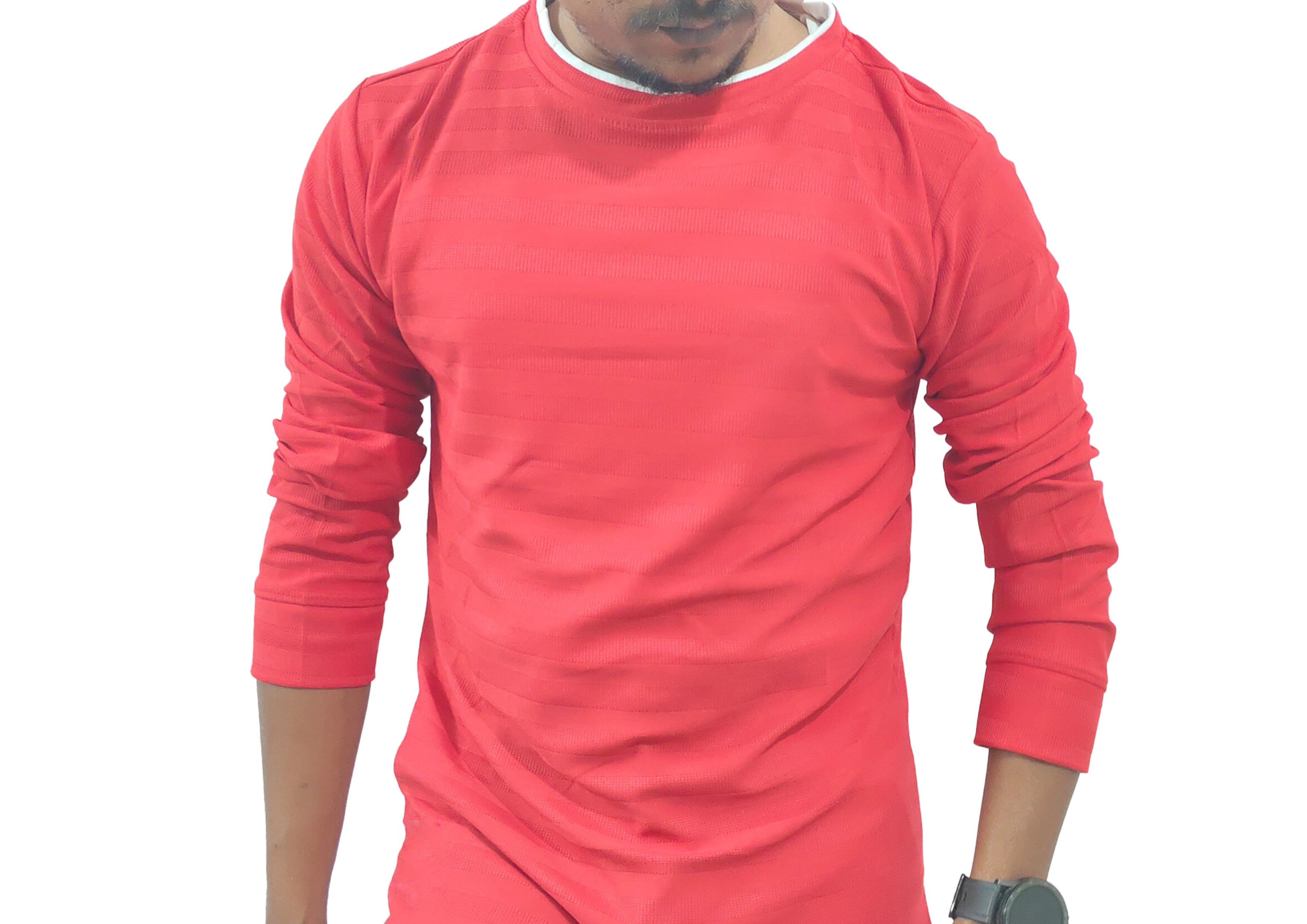 Bold Red Textured Full Sleeve T-Shirt for Men – Trisholic