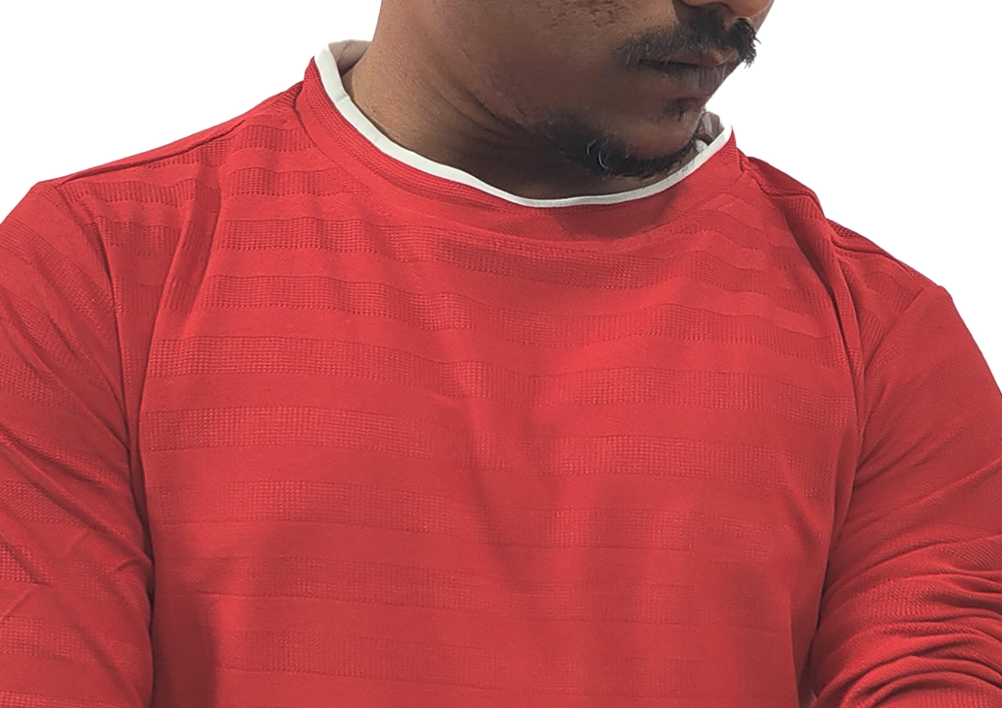 Bold Red Textured Full Sleeve T-Shirt for Men – Trisholic