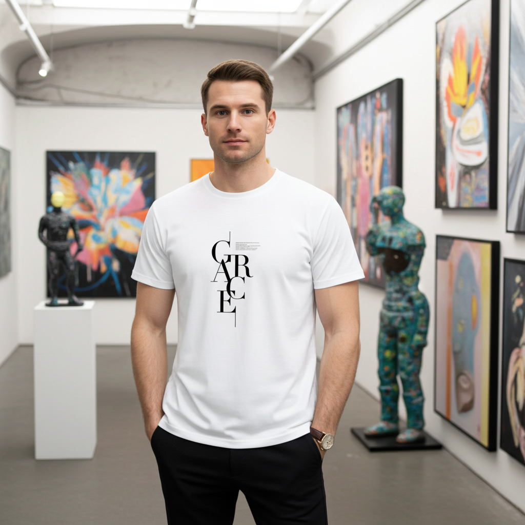 White Grace t-shirt men modern art gallery styling
