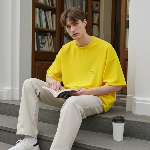Men’s Yellow Oversized T-Shirt – Premium Cotton Summer Streetwear Tee