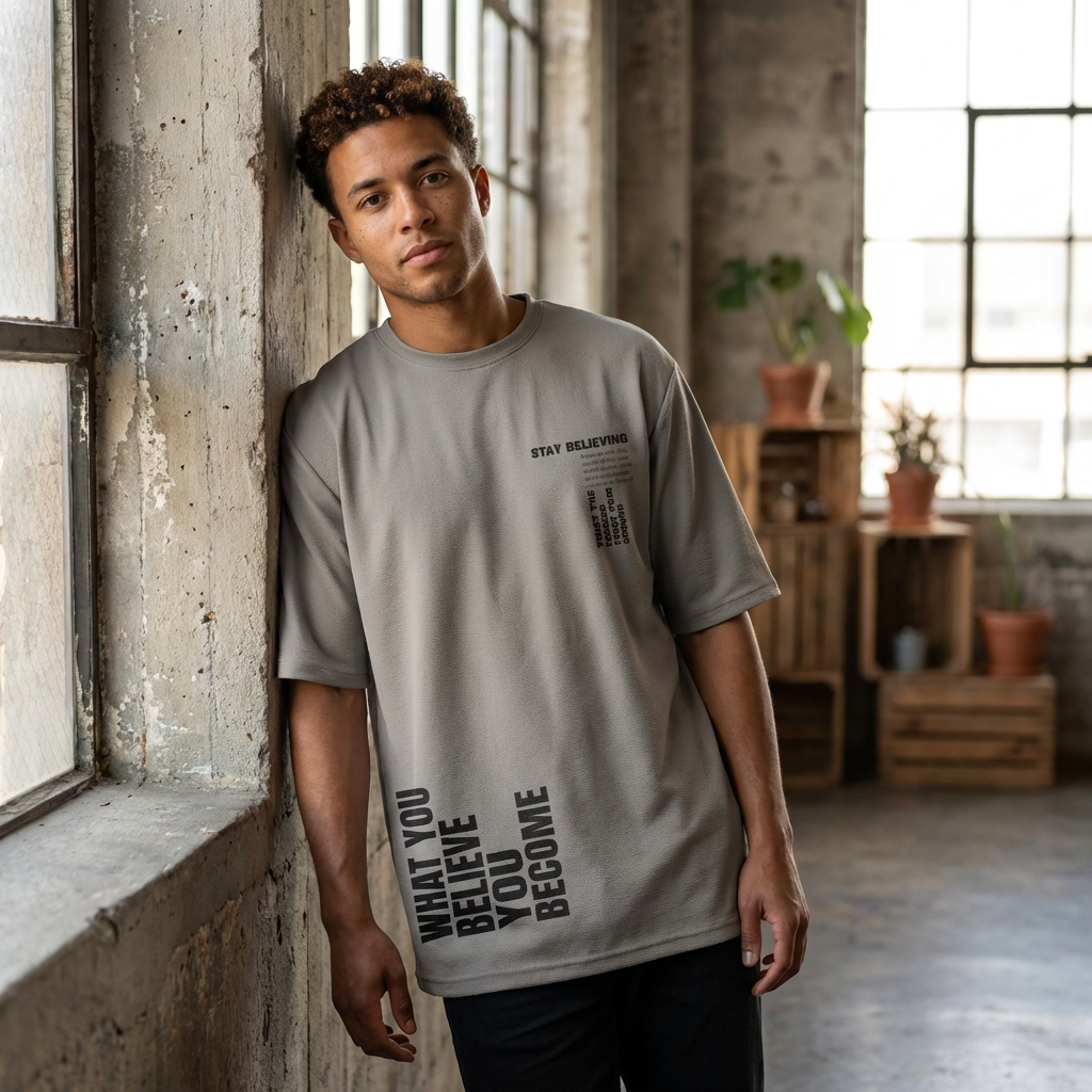 Stay Believing Oversized Motivational T-Shirt for Men