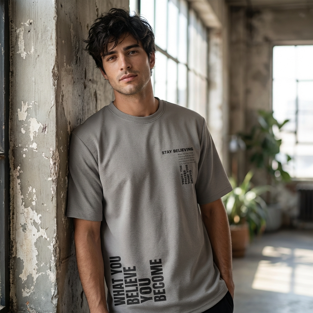 Stay Believing Oversized Motivational T-Shirt for Men